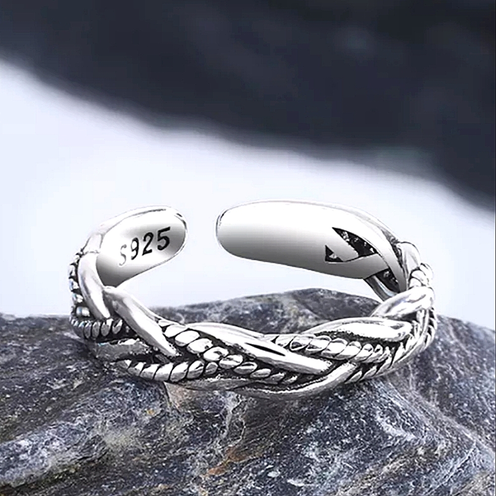 Twisted Sterling Silver Bangle Cuff Bracelet Matching Ring Set - Picture 6 of 7